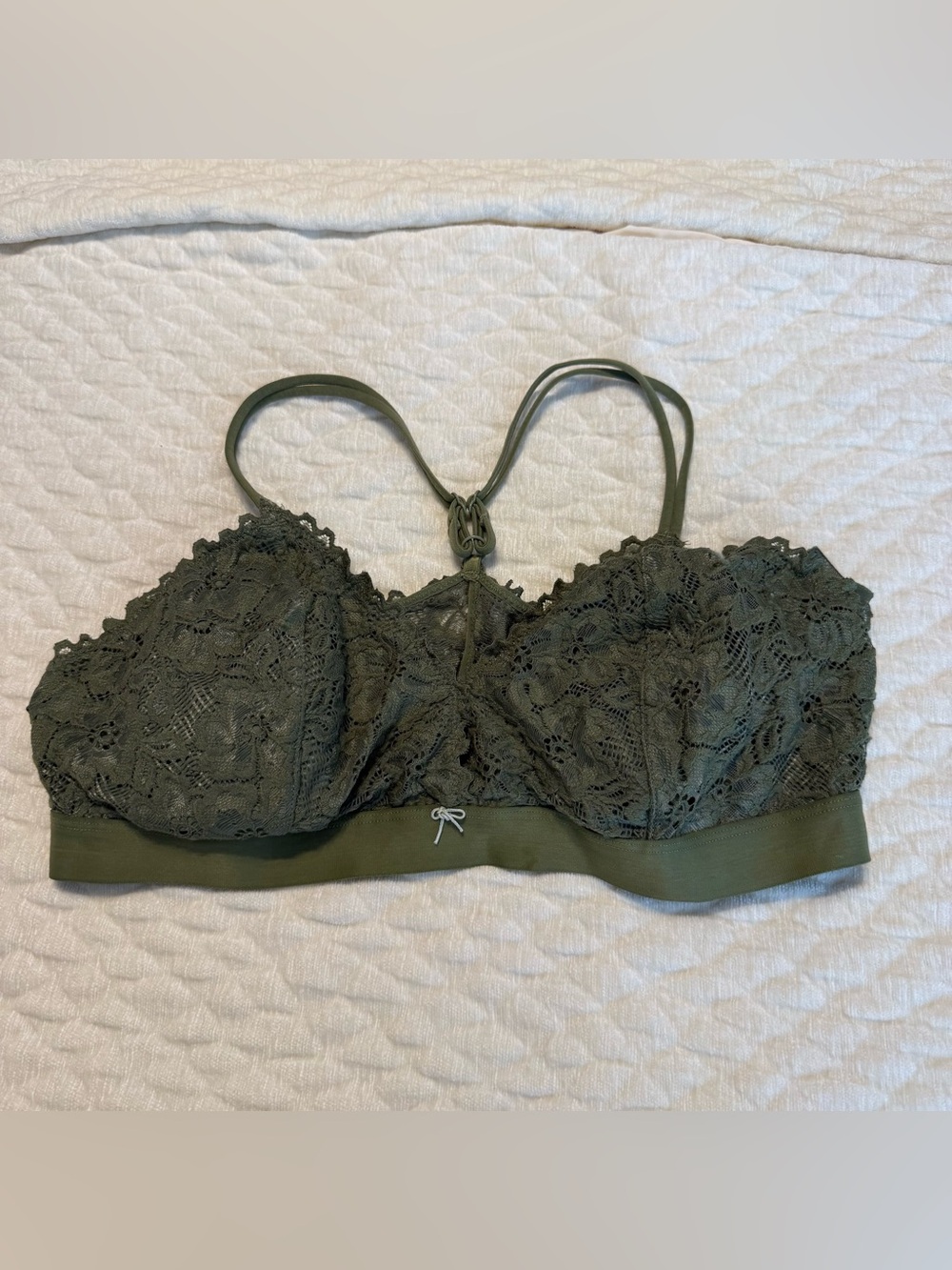 No Boundaries Lace Bralette Size XL Olive Green Ladder Cutout Racerback